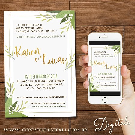 Convite Casamento Branco e Verde - Arte Digital é na Digitali - Digitali  Convites e Kits Digitais