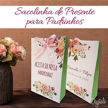 Convite para Padrinhos Casamento Rosa Florido - Arte Digital