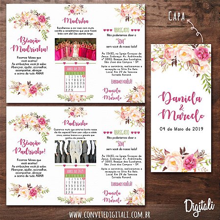 Manual para Padrinhos Casamento Rosa Florido - Arte Digital
