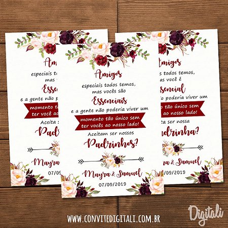 Convite para Padrinhos Casamento Marsala - Arte Digital é na Digitali -  Digitali Convites e Kits Digitais