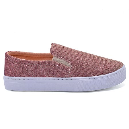 Tênis Feminino Slip On Rosa Brilho