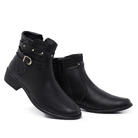 Bota Feminina Preta Cano Curto Ankle Boot
