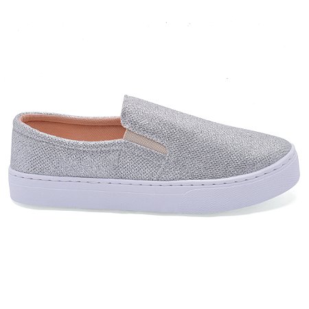 Tênis Feminino Slip On Prata Brilho