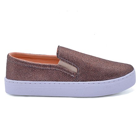 Tênis Feminino Slip On Bronze Brilho