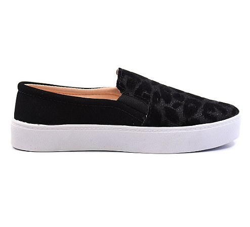 Tênis Feminino Slip On Animal Print Preto Onça