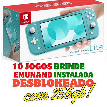 Nintendo Switch Lite Turquesa- DESBLOQUEADO com 256gb