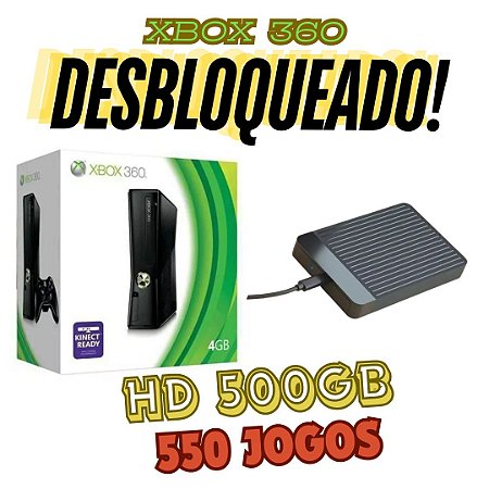 Xbox 360 Com 1 Controle e HD Externo com 550 Jogos e 20000 Jogos Retrô