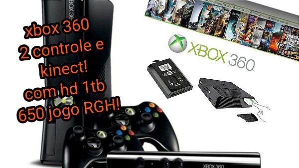 Xbox 360 DESTRAVADO com 2 controle e Kinect HD 1TB COM 650 JOGOS E 20000  CLASSICOS RETRÔ atenção 110volts - Games Você Compra Venda Troca e  Assistência de games em geral