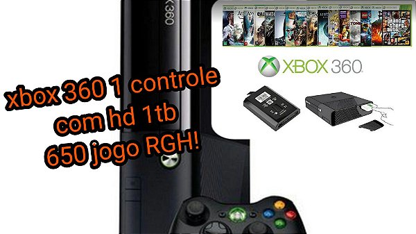Xbox 360 DESTRAVADO com 1 controle HD 1TB COM 650 JOGOS E 20000 CLASSICOS  RETRÔ atenção 110volts - Games Você Compra Venda Troca e Assistência de  games em geral