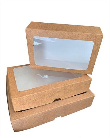 Caixa kraft com visor - 22x17x4,7 cm - 25 unidades