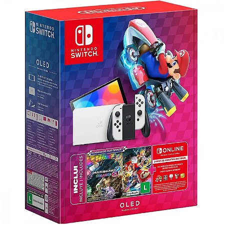 Nintendo Switch 64GB Oled com Mario Kart 8 Deluxe + 3 Meses de Assinatura Online