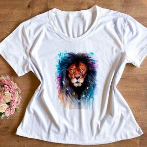 T-shirt feminina Baby look Leão Tumblr, blusinhas