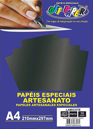 Papel Lamicote Preto, 250g/m2,  pacote 10fls.