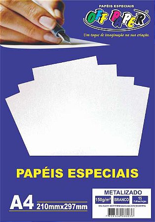 Papel Metalizado Branco, 150g/m2,  pacote 15fls.