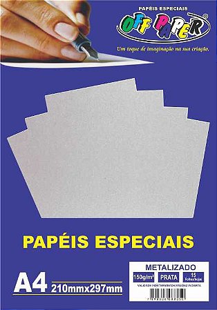 Papel Metalizado Prata, 150g/m2,  pacote 15fls.