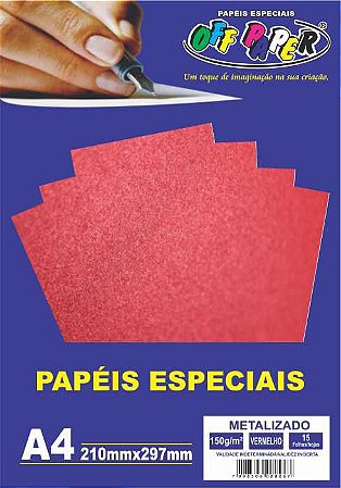 Papel Metalizado Vermelho, 150g/m2,  pacote 15fls.