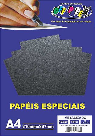 Papel Metalizado Preto, 150g/m2,  pacote 15fls.