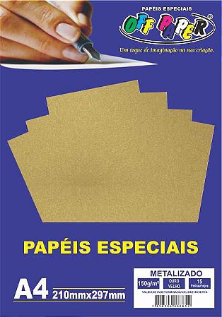 Papel Metalizado Ouro Velho, 150g/m2,  pacote 15fls.