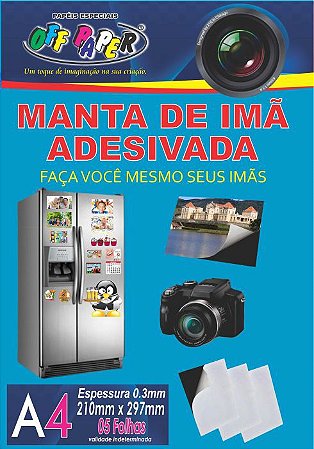 Manta de Imã Adesivada 0,3mm Formato A4,  pacote 5fls.