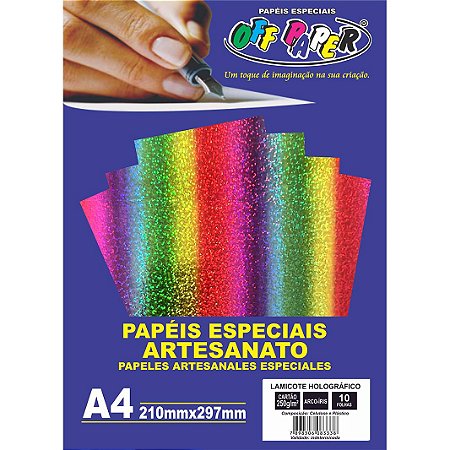 Papel Lamicote Holografico Arco Iris A4 250g 10 fls