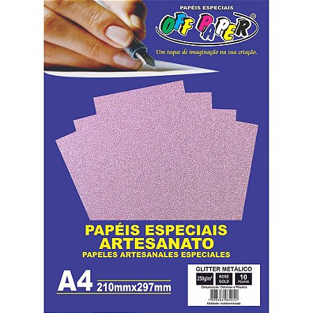 Papel Glitter Metalico Rose Gold A4 250g 10 fls