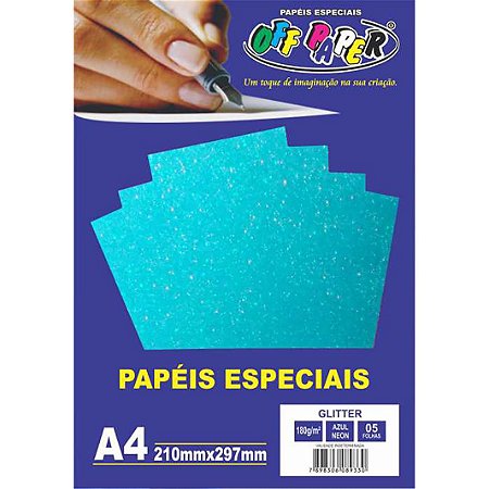Papel Glitter Azul Neon A4 180g 5 Fls
