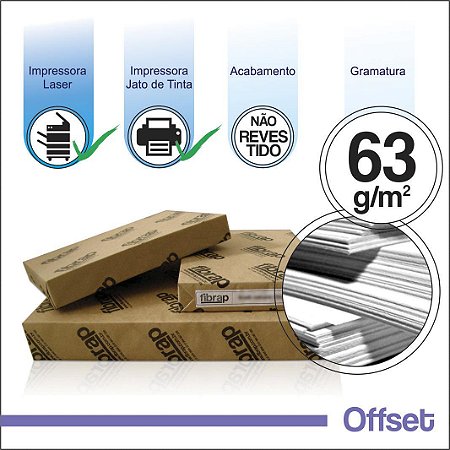 Papel Offset 63g/m2,  pacote 500fls.