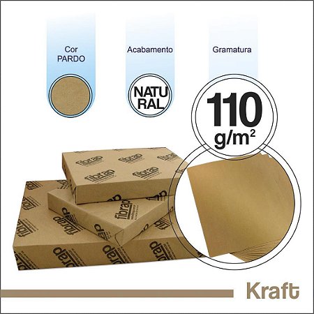 Kraft Natural 110g/m2, -  pacote 500fls.