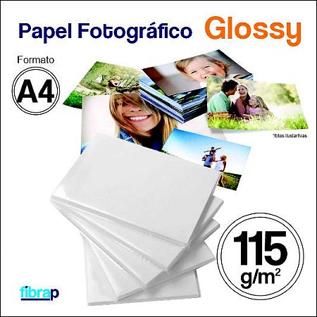 Papel Fotográfico Glossy A4 - Jato de Tinta, 115g/m2,  pacote 20fls.