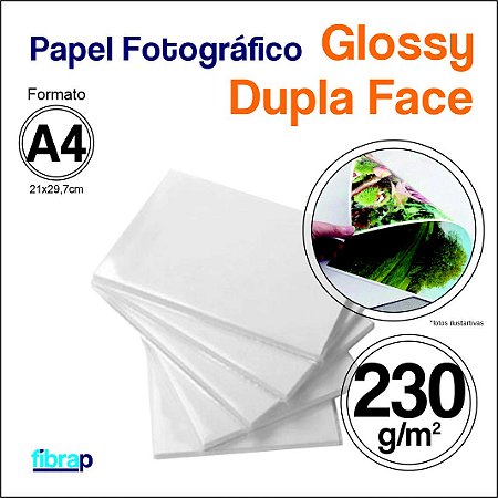 Papel Fotográfico Dupla Face Glossy A4 - Jato de Tinta, 230g/m2,  pacote 20fls.