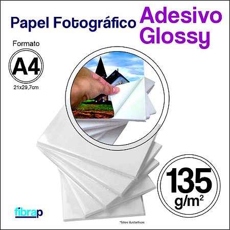 Adesivo Fotográfico Glossy A4 - Jato de Tinta, 135g/m2,  pacote 20fls.