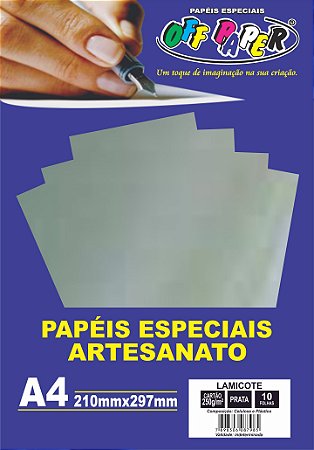 Papel Lamicote Prata, 250g/m2,  pacote 10fls.