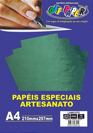 Papel Lamicote Verde, 250g/m2,  pacote 10fls.