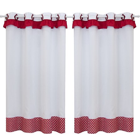 Cortina Cozinha Slim  2,60m x 1,30m Altura- Poá Vermelho