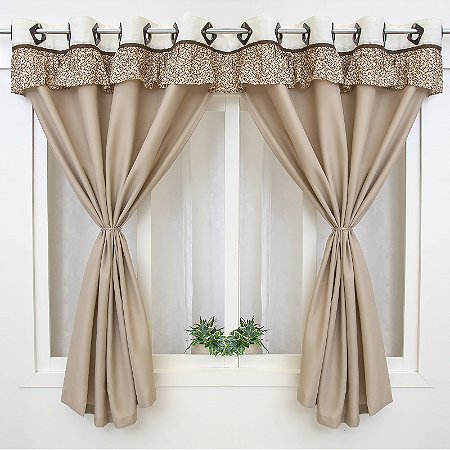 Cortina Slim Bege 2,60m x 1,40m Altura- Babadinho Floral