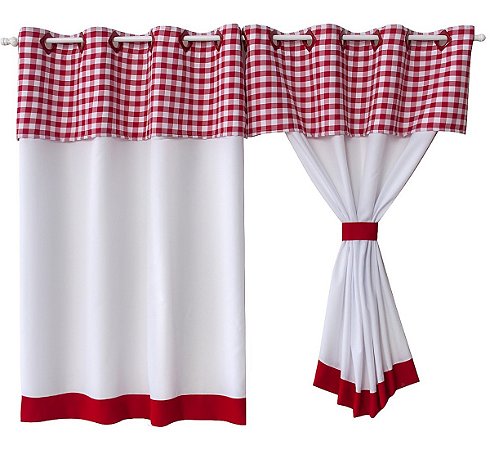 Cortina De Cozinha Xadrez Vermelho E Branco  2,60m X 1,40m.
