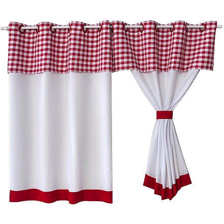 Cortina Cozinha Xadrez Vermelho 2,60X1,20m Farm House