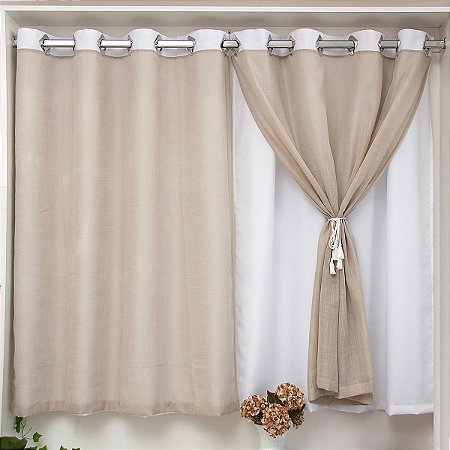CORTINA PARA JANELA  2,60M X 1,40M - LINHO SOFISTICADA- BEGE