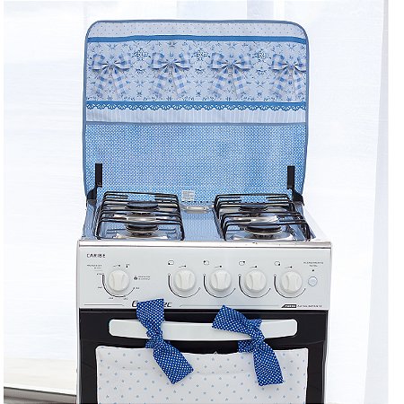 Cortina Forno + Capa P/ Tampa Fogão 5 e 6 Bocas - Laço Azul