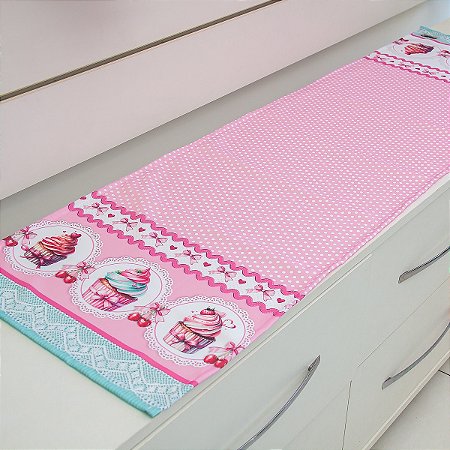 Caminho/Trilho P/Mesa  1,30m x 40cm-Estampa Digital Cupcake