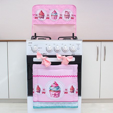 Kit Decoração Para Fogão de 5 e 6 Bocas -Decoração Cupcake  Rosa