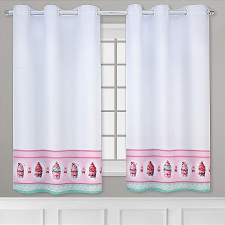 Cortina Cozinha Simples 2,20m x 1,40m - Linda Estampa Cupcake Rosa Digital