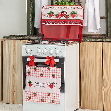 Kit Para Fogão 5 e 6 Bocas- Estampa Digital Coleção Morango - Lançamento!