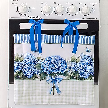 Kit Fogão Cortina Forno + Capa P/ Tampa Fogão 5 e 6 Bocas - Digital Hortênsia