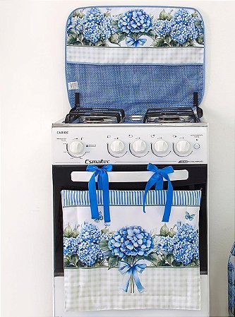 Kit Fogão Cortina Forno + Capa P/ Tampa Fogão 5 e 6 Bocas - Digital Hortênsia