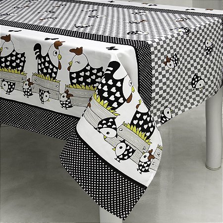 Toalha de Mesa 2,75 X 1,45 - 8 Lugares Estampa Galinha Preta