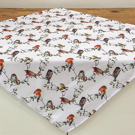 Toalha de Chá Quadrada /Centro de Mesa 0,60cm x 0,60cm -Passarinhos Branco