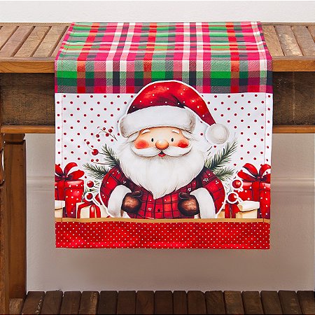 Caminho  P/ Decoração Mesa  De Natal 1,30m x 40cm -Papai Noel Vermelho