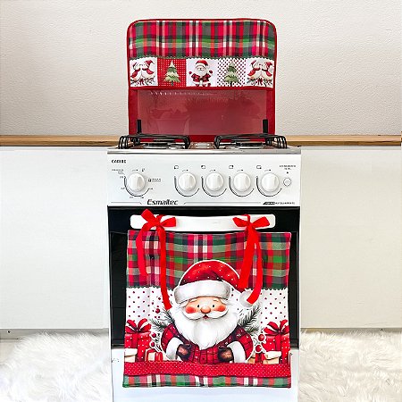 Kit Decoração Natal Para Fogão 5 e 6 Bocas- Digital Papai Noel Vermelho