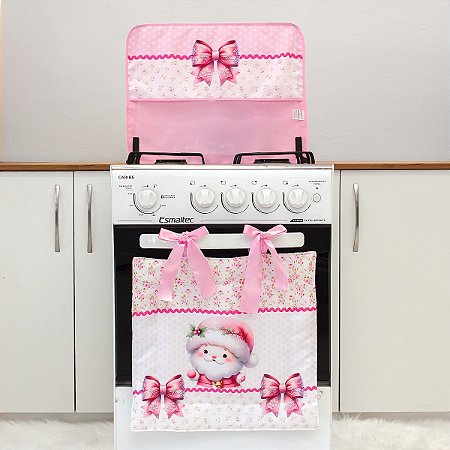 Kit Decoração Natal Para Fogão 5 e 6 Bocas- Digital Papai Noel Rosa